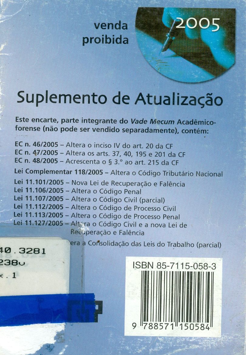 VADE MECUM ACADÊMICO-FORENSE: SUPLEMENTO DE ATUALIZAÇÃO