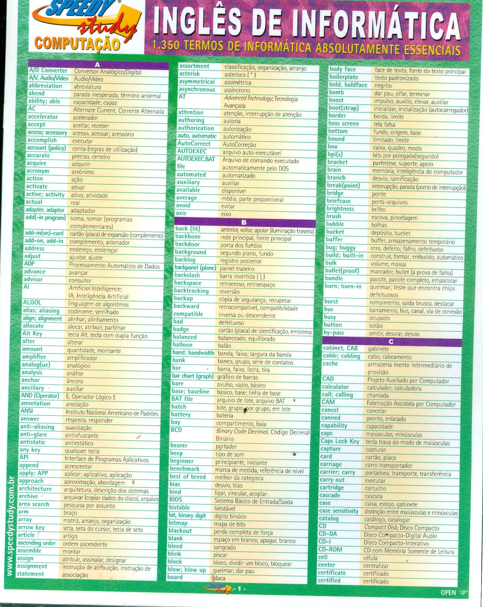 INGLÊS DE INFORMÁTICA: 1350 TERMOS DE INFORMÁTICA ABSOLUTAMENTE ESSENCIAIS