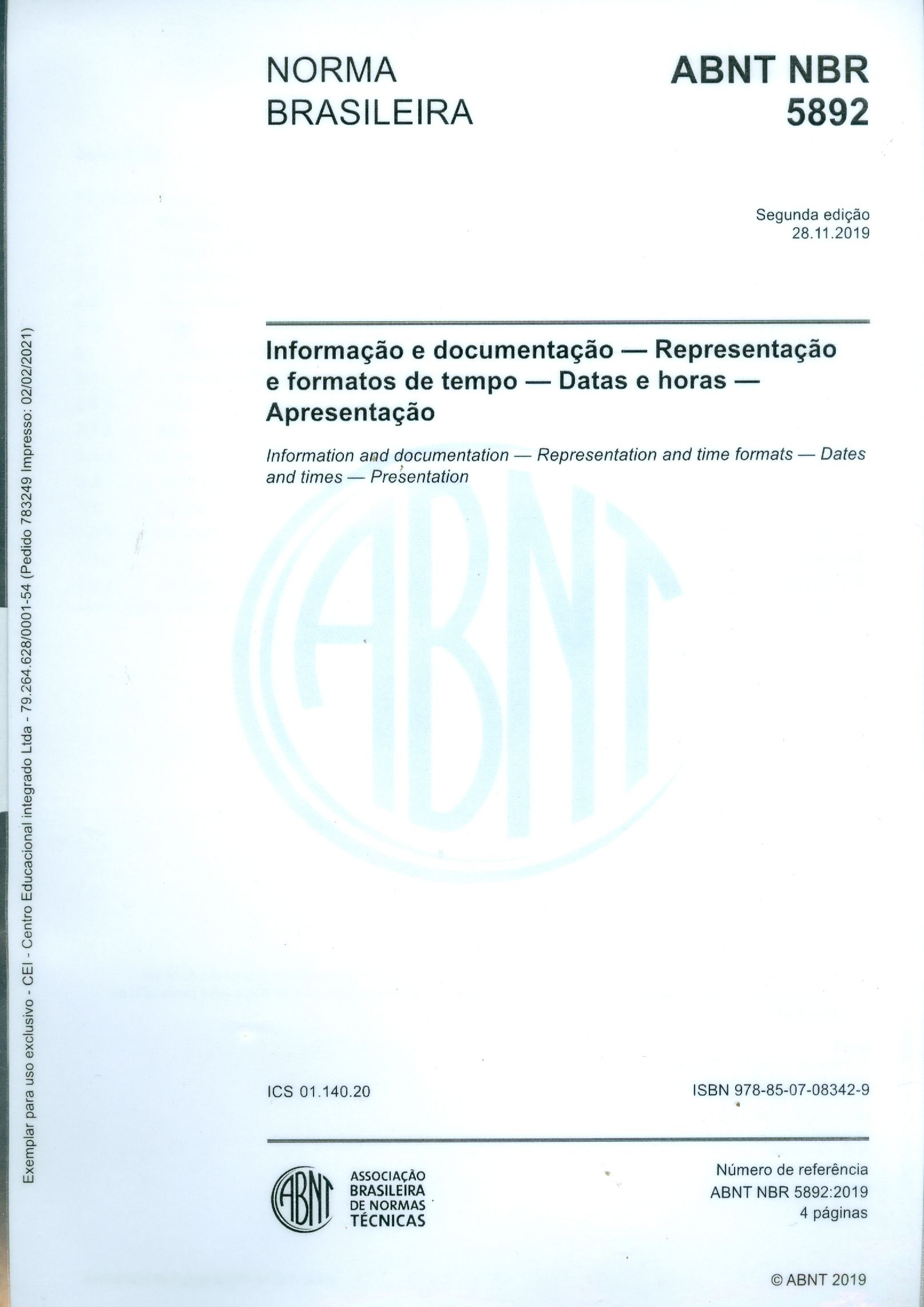 ABNT NBR 5892 INFORMAÇÃO E DOCUMENTAÇÃO